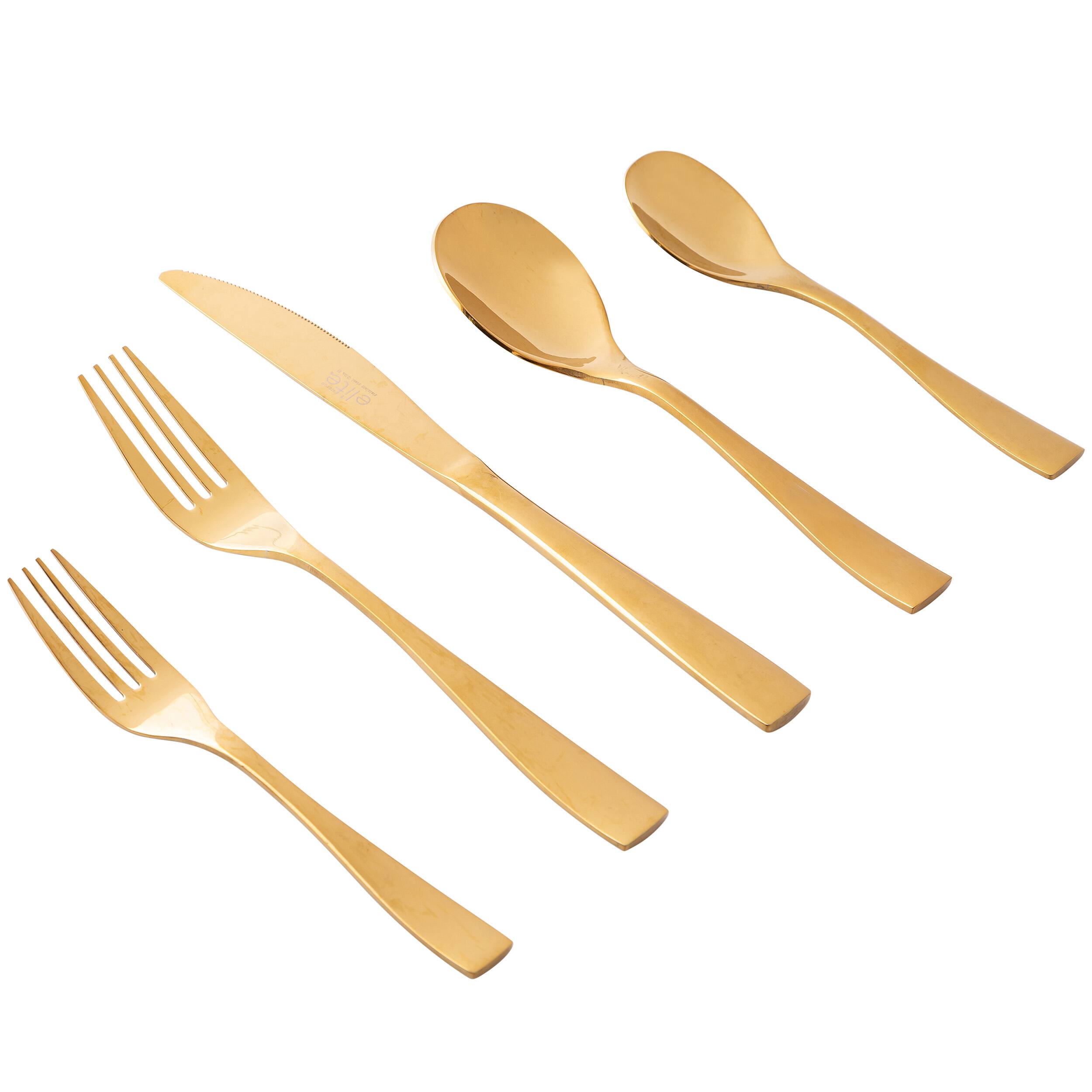 Alt View 1. Gibson - Gibson Elite Holland Road 20 Piece Gold Stainless Steel Flatware Set - Gold.