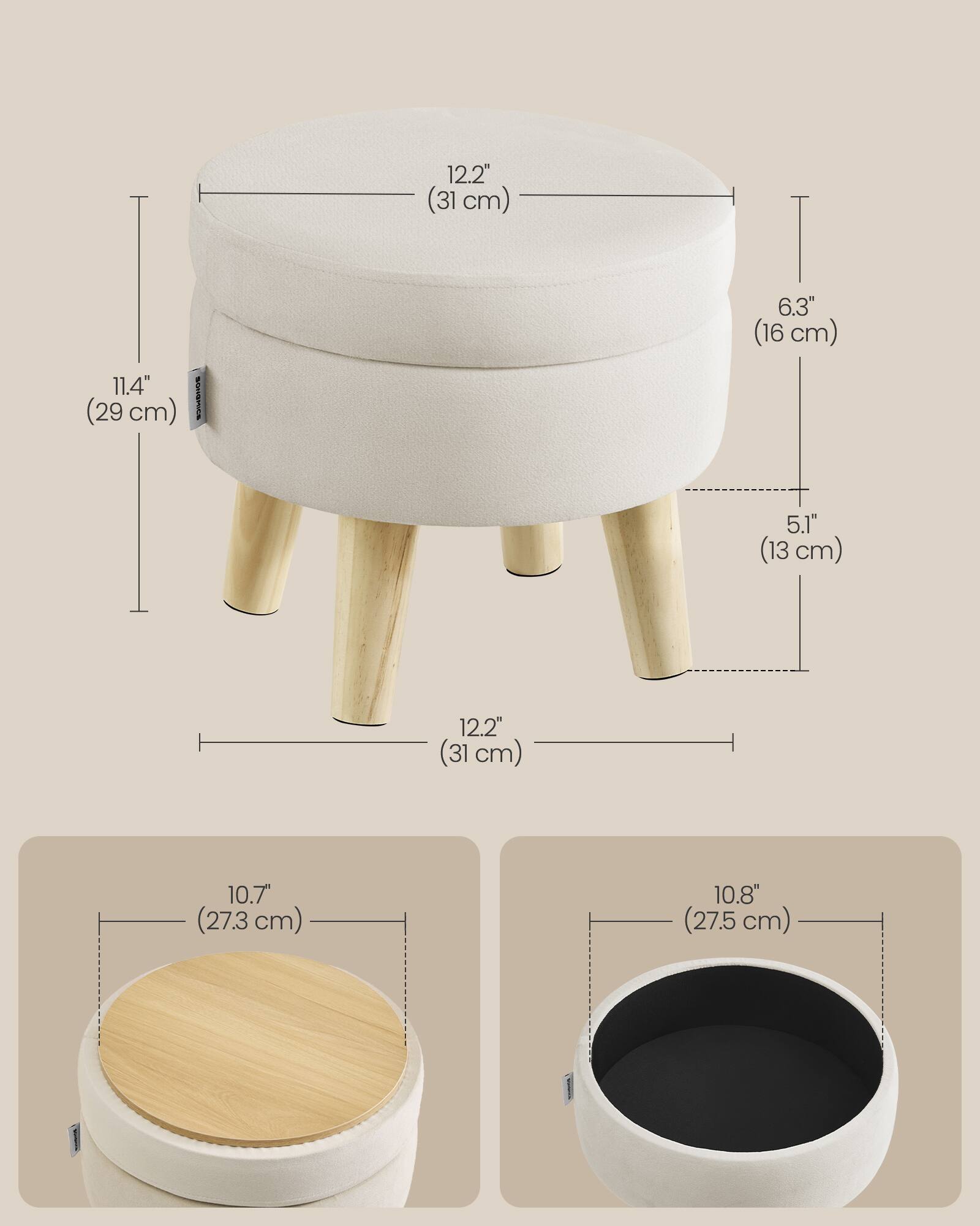 12.2" (31 cm)  
11.4" (29 cm)  
6.3" (16 cm)  
5.1" (13 cm)  
12.2" (31 cm)  
10.7" (27.3 cm)  
10.8" (27.5 cm)