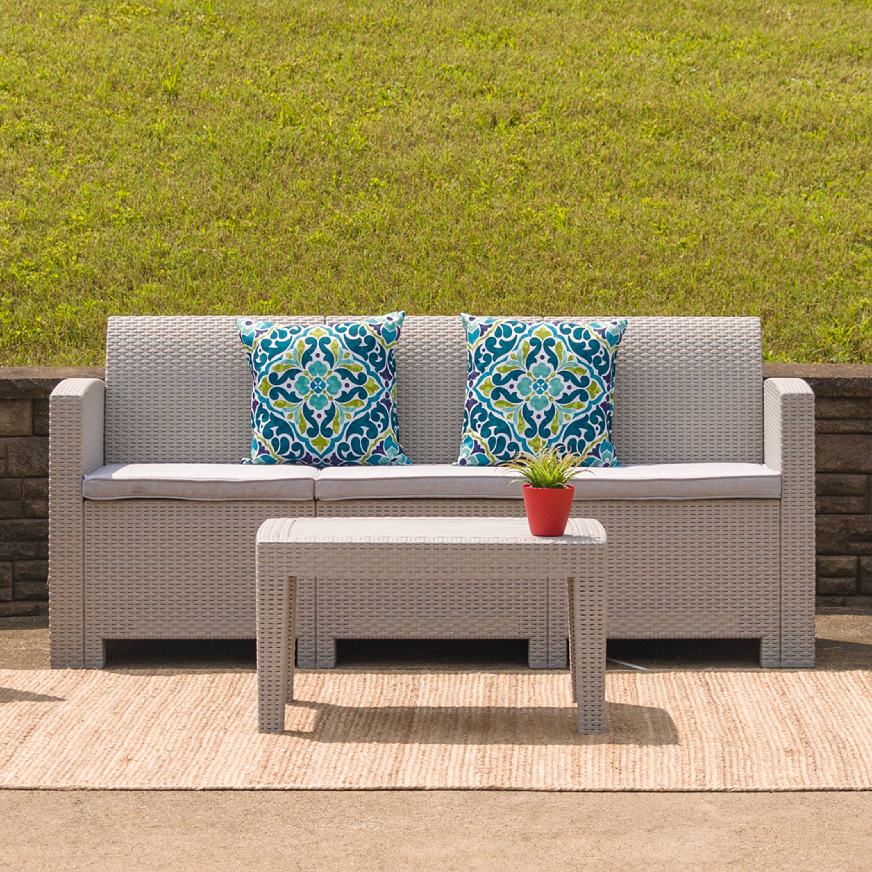 Alt View 1. Emma + Oliver - Outdoor Rattan Coffee Table - Light Gray.
