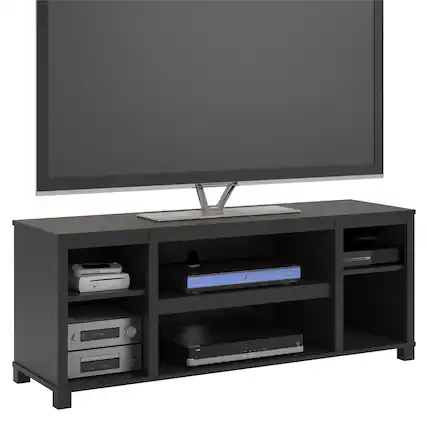 Front. Spaco - Spaco 50" TV Stand with Cord Management Holes, 3 Adjustable Shelves for Living Room Media Storage - Black.
