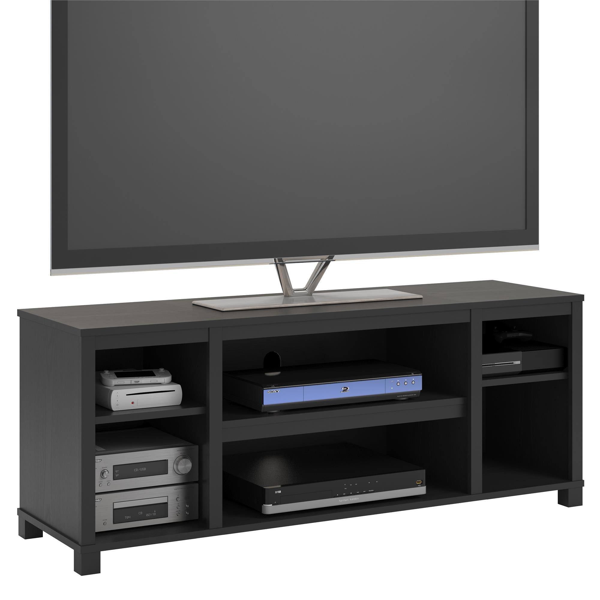 Front. Spaco - Spaco 50" TV Stand with Cord Management Holes, 3 Adjustable Shelves for Living Room Media Storage - Black.
