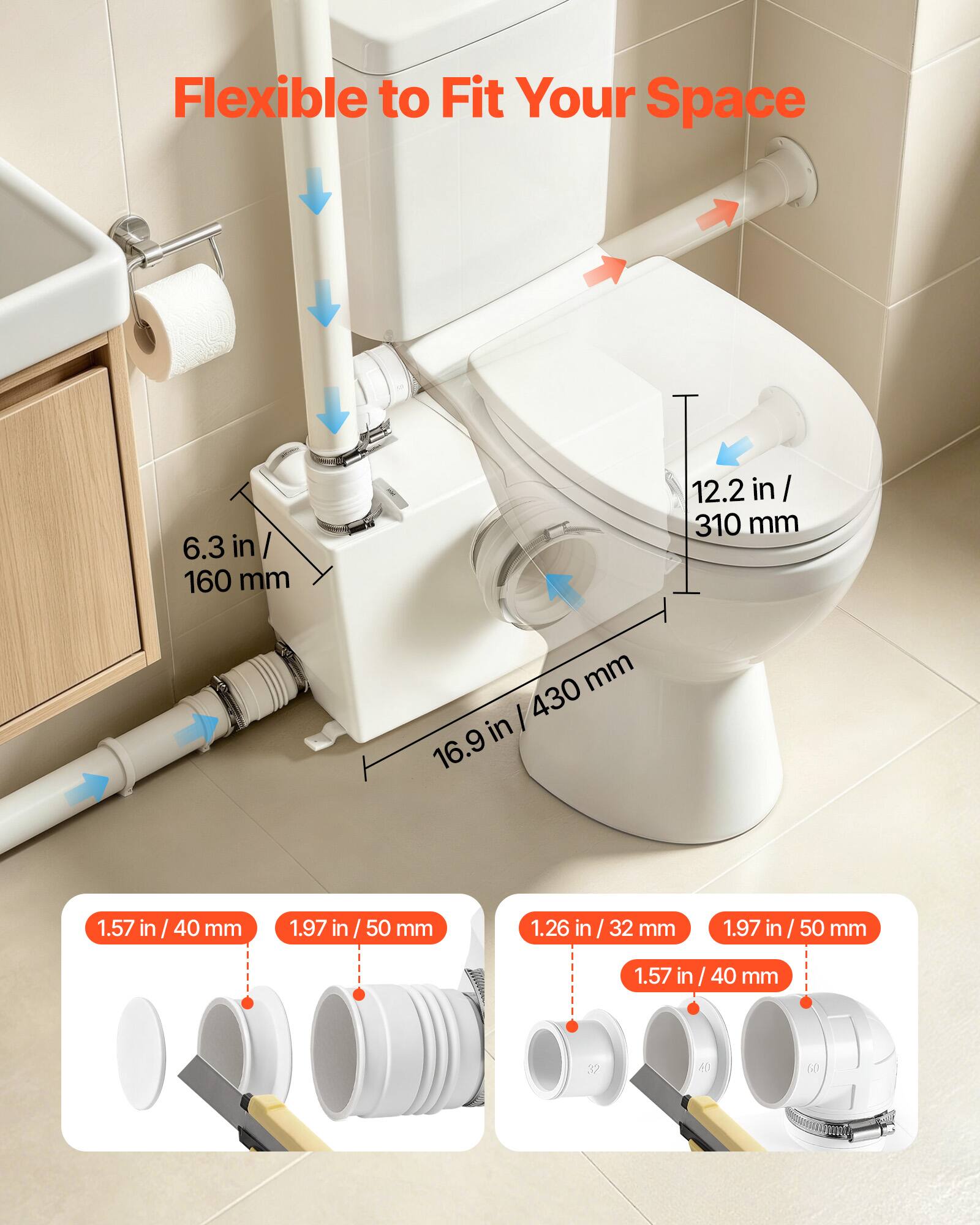 Flexible to Fit Your Space

6.3 in / 160 mm

12.2 in / 310 mm

16.9 in / 430 mm

1.57 in / 40 mm

1.97 in / 50 mm

1.26 in / 32 mm

1.57 in / 40 mm
