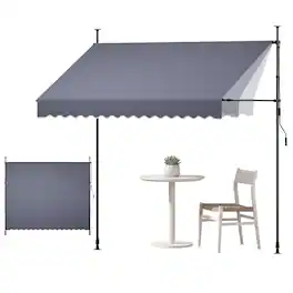 VEVOR - Manual Retractable Awning, 118" Outdoor Retractable Patio Awning Sunshade Shelter, Height Adjustable Patio Door Window - Dark Gray
