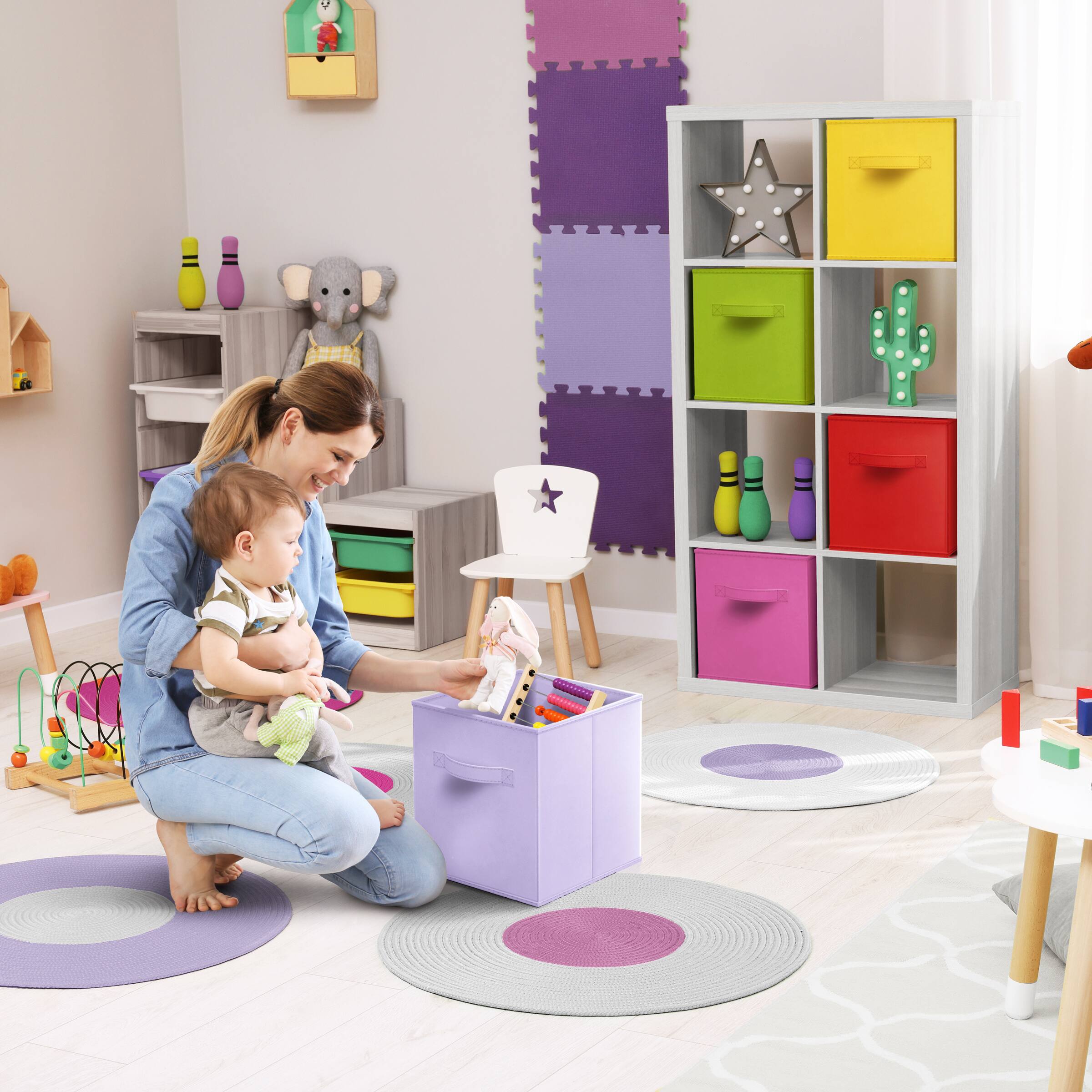 Alt View 3. Sorbus - Sorbus Fabric Storage Cubes - 8 Foldable Storage Bins for Organizing Pantry, Cubbies, Toy Box - Clothes Storage - Deep Rainbow.