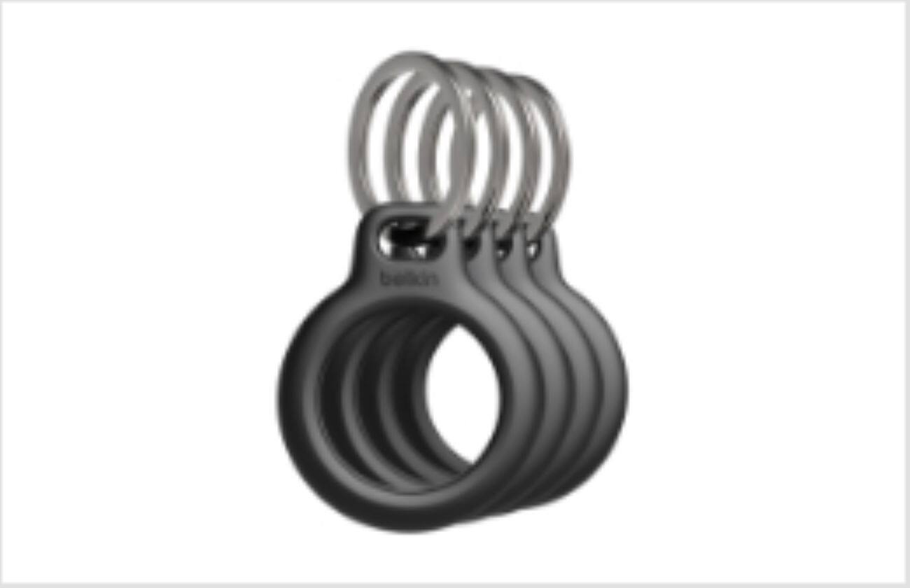 Front. Belkin - Secure holder with Key Ring, Scratch Resistant, Protective AirTag Keychain for Apple AirTag - 4-Pack - Black.
