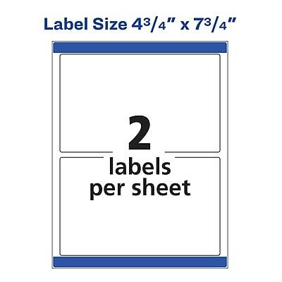 Label Size 4 3/4" x 7 3/4"  
2 labels per sheet