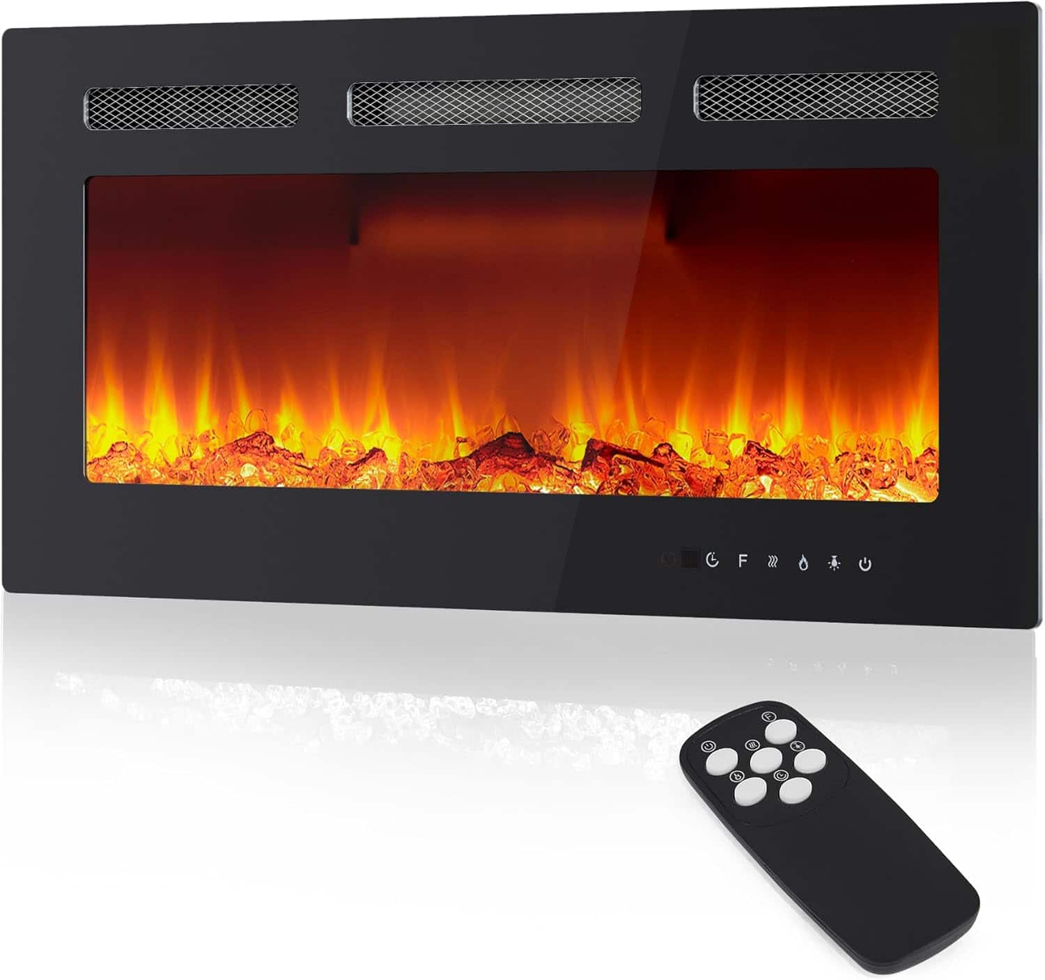 Acekool - 36 inch Smart Electric Fireplace Heater - Recessed/Wall-Mounted