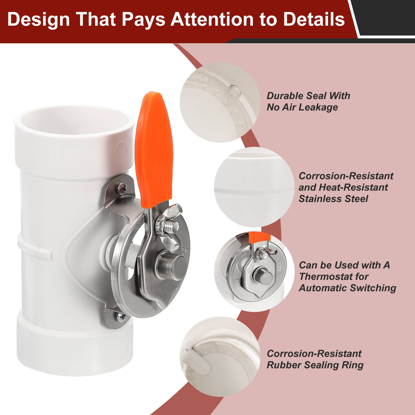 Design That Pays Attention to Details

- Durable Seal With No Air Leakage
- Corrosion-Resistant and Heat-Resistant Stainless Steel
- Can be Used with A Thermostat for Automatic Switching
- Corrosion-Resistant Rubber Sealing Ring