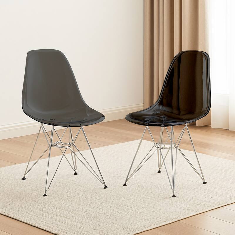 Angle. LeisureMod - Cresco 2-Pieces Acrylic Dining Chair with Ergonomic Curved Back and Floor Protectors - Transparent Black.