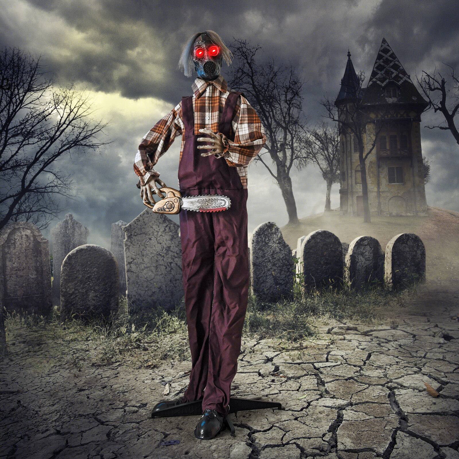 Alt View 11. Costway - Halloween Animatronic Shaking Haunted Man w/ Chainsaws Life Size Scary Bio-Human - Brown.