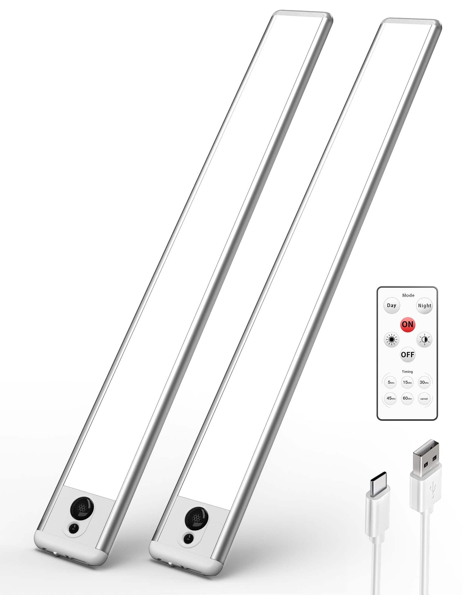 EZVALO - 14.70 in. Wireless USB Charging Integrated LED Linkable Under Cabinet Light Smart Recessed Lighting-2 Pack - White