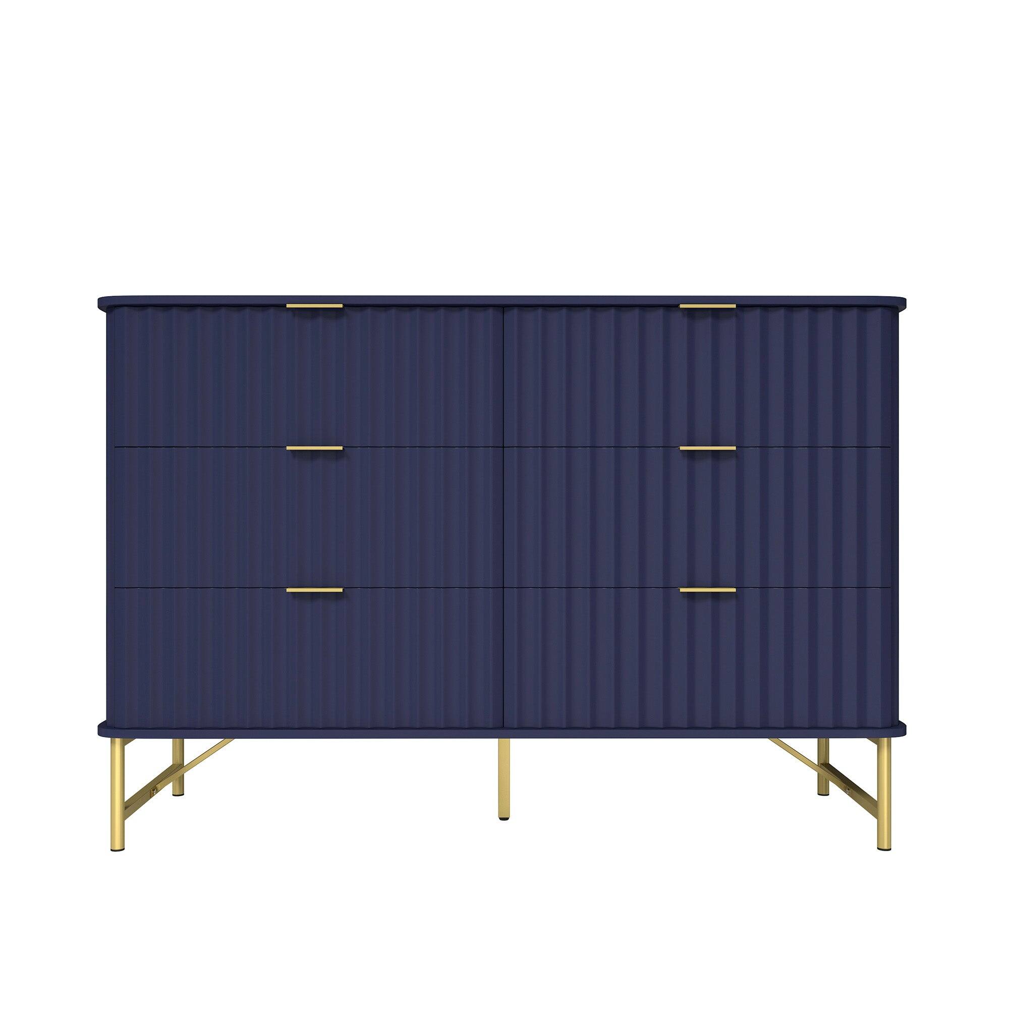 Boyel Living - Modern 6 Drawer Accent Cabinet with Metal Legs - Blue