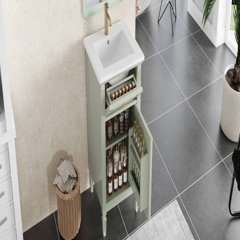 Left. Loheer - Loheer 20 inch green bathroom vanity with ceramic sink and solid wood legs - Green.