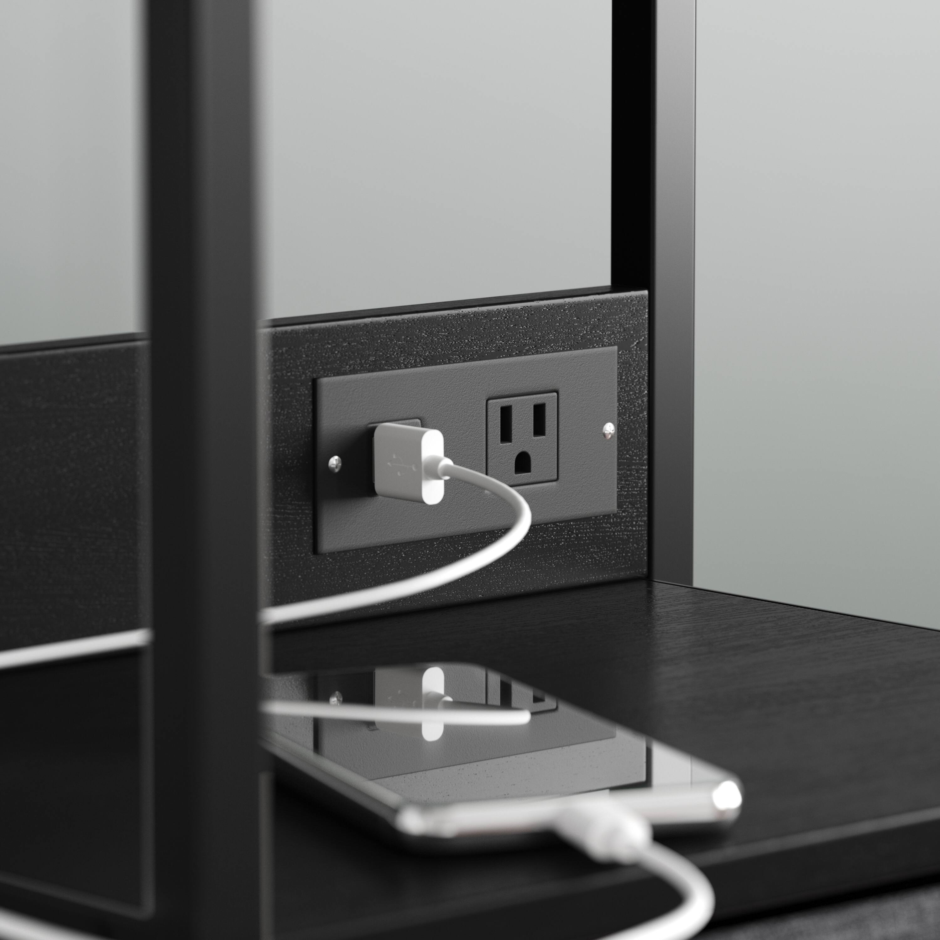 Alt View 3. Emma + Oliver - Charging Nightstand with 3 Fabric Drawers, 2 USB Ports, 1 Outlet - Charcoal Drawers/Black Frame.