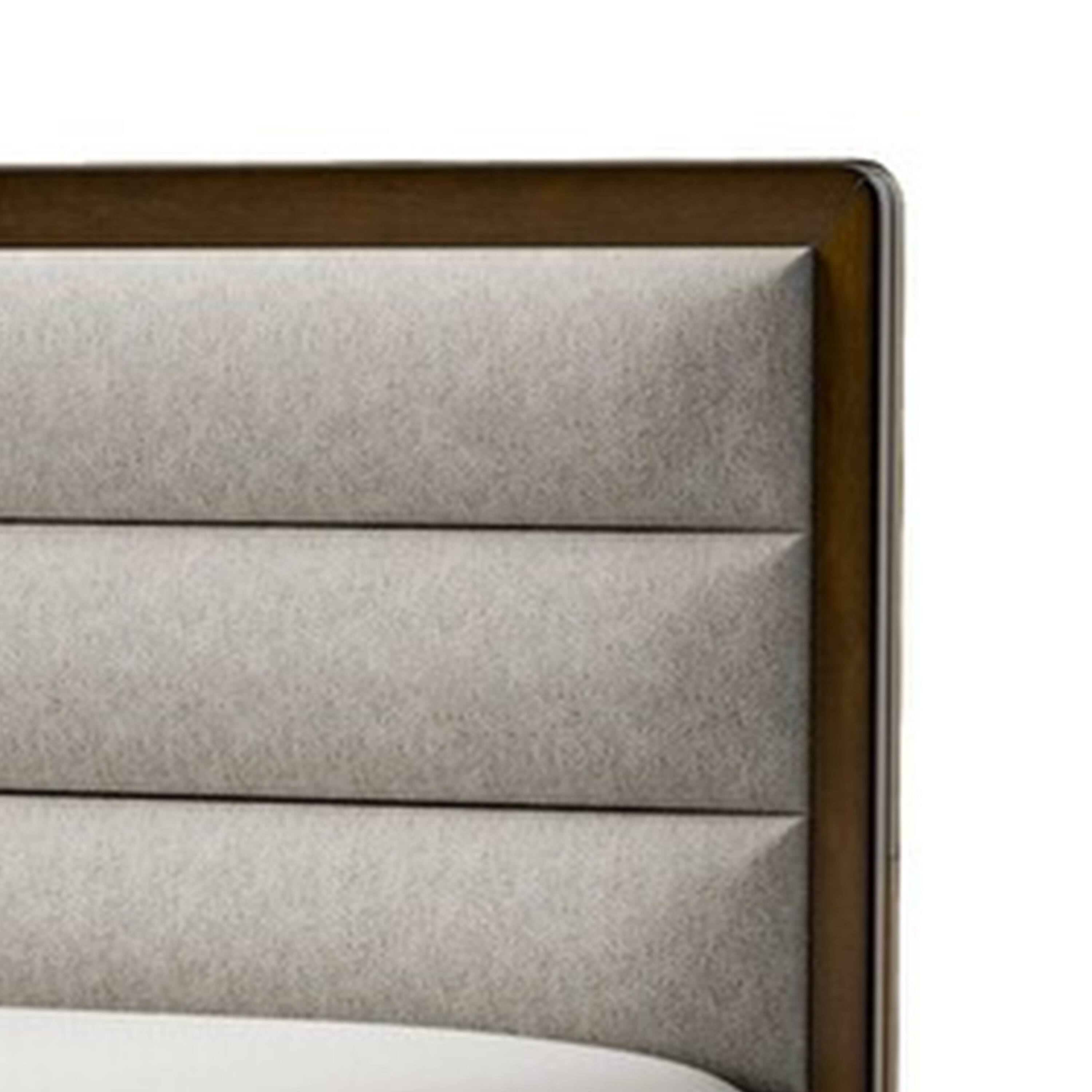 Alt View 2. Manhattan Lane - Cair Queen Bed, Channel Tufted Light Gray Fabric Upholstered - Brown, Light Gray.