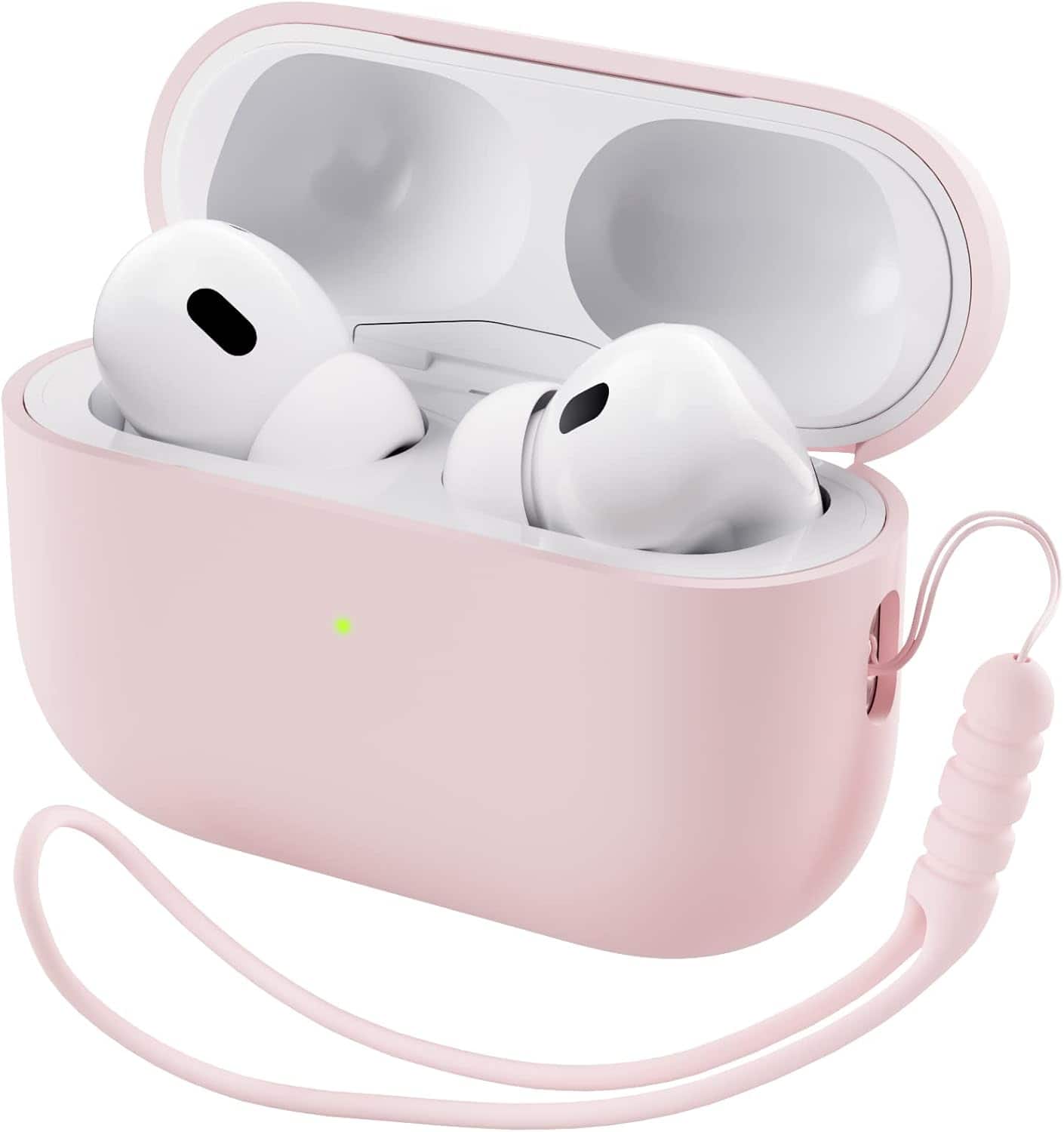 Front. Ornarto - ORNARTO for AirPods Pro 2 Case (2022), Protective Liquid Silicone Cover with Lanyard, Front LED Visible Case-Pink - Pink.