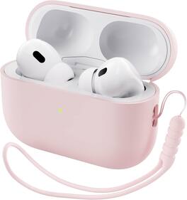 Ornarto - for AirPods Pro 2 Case (2022), Protective Liquid Silicone Cover with Lanyard, Front LED Visible Case - Pink