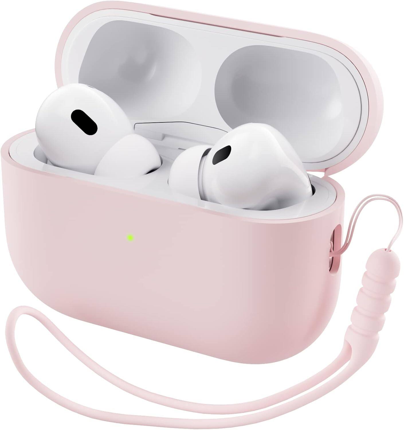 Front. Ornarto - ORNARTO for AirPods Pro 2 Case (2022), Protective Liquid Silicone Cover with Lanyard, Front LED Visible Case-Pink - Pink.