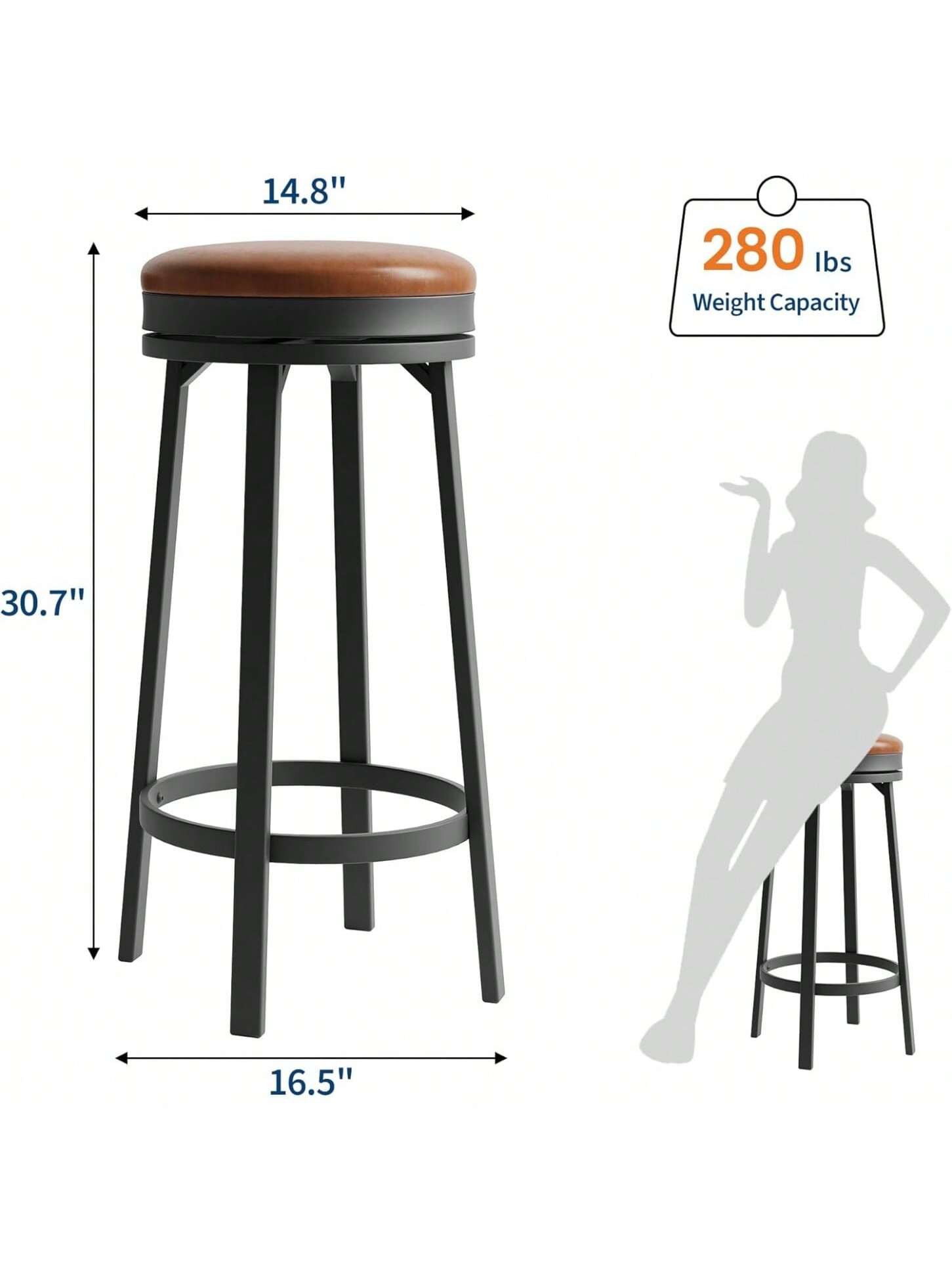 14.8"  
30.7"  
16.5"  
280 lbs Weight Capacity