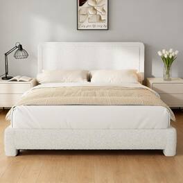 Vipbear - King Size Upholstered Bed Frame with Adjustable Headboard, Soft Rounded Corners, No Box Spring Required, Easy Assembly - White