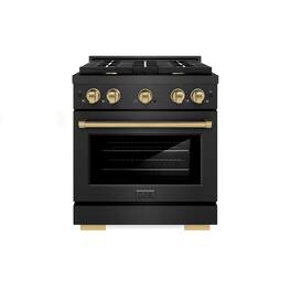 ZLINE - Autograph 30 in. 4.2 cu. ft. Manual Clean Freestanding Gas Range in Black Satin Stainless Steel and Bronze Accents - Black Satin Stainless Steel