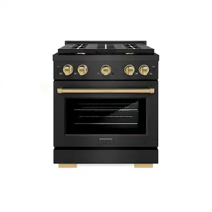 Front. ZLINE - ZLINE Autograph 30 in. 4.2 cu. ft. Manual Clean Freestanding Gas Range in Black Satin Stainless Steel and Bronze Accents - Black Satin Stainless Steel.