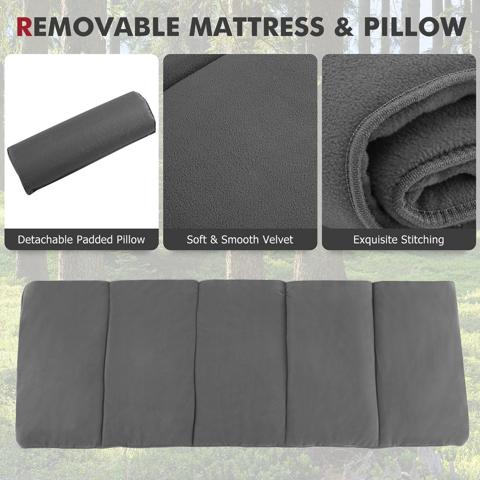 REMOVABLE MATTRESS & PILLOW
Detachable Padded Pillow
Soft & Smooth Velvet
Exquisite Stitching