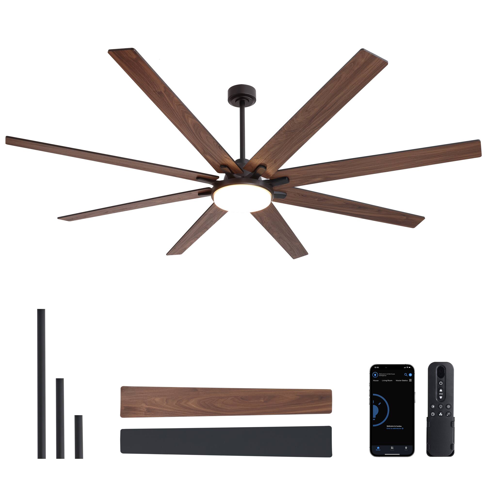 Alt View 10. Siljoy - 84 Inch Big Ben Ceiling Fan with LED Light and Remote Control (8 dual blades)For Kitchen Livingroom and Bedroom - Brown.