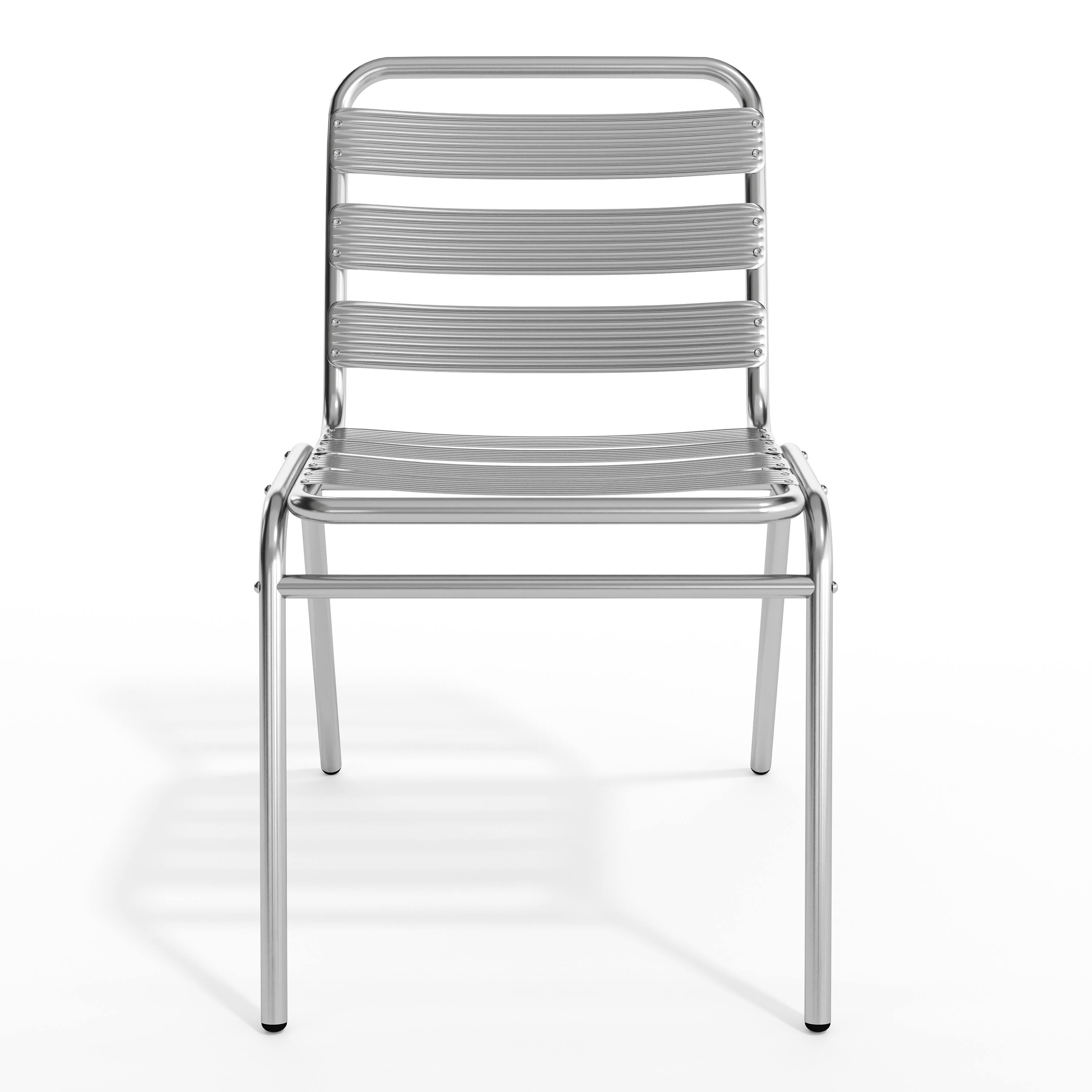 Alt View 9. Emma + Oliver - Metal Commercial Indoor-Outdoor Armless Restaurant Stack Chair with Triple Slat Back - Aluminum.