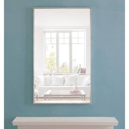 Front. Elegant Decor - Metal frame Rectangle Mirror 24 inch Silver - Silver.