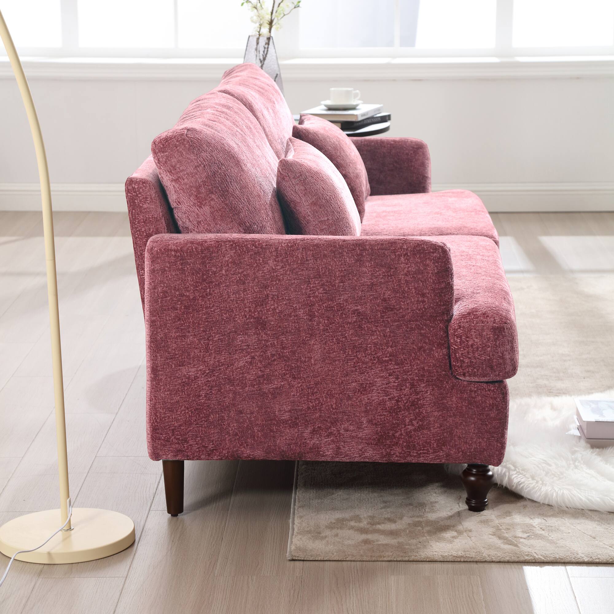 Alt View 4. GOODSILO - Modern Upholstered Loveseat Sofa with Chenille Fabric and Solid Wood Frame for Living Room and Bedroom - Wine Red.