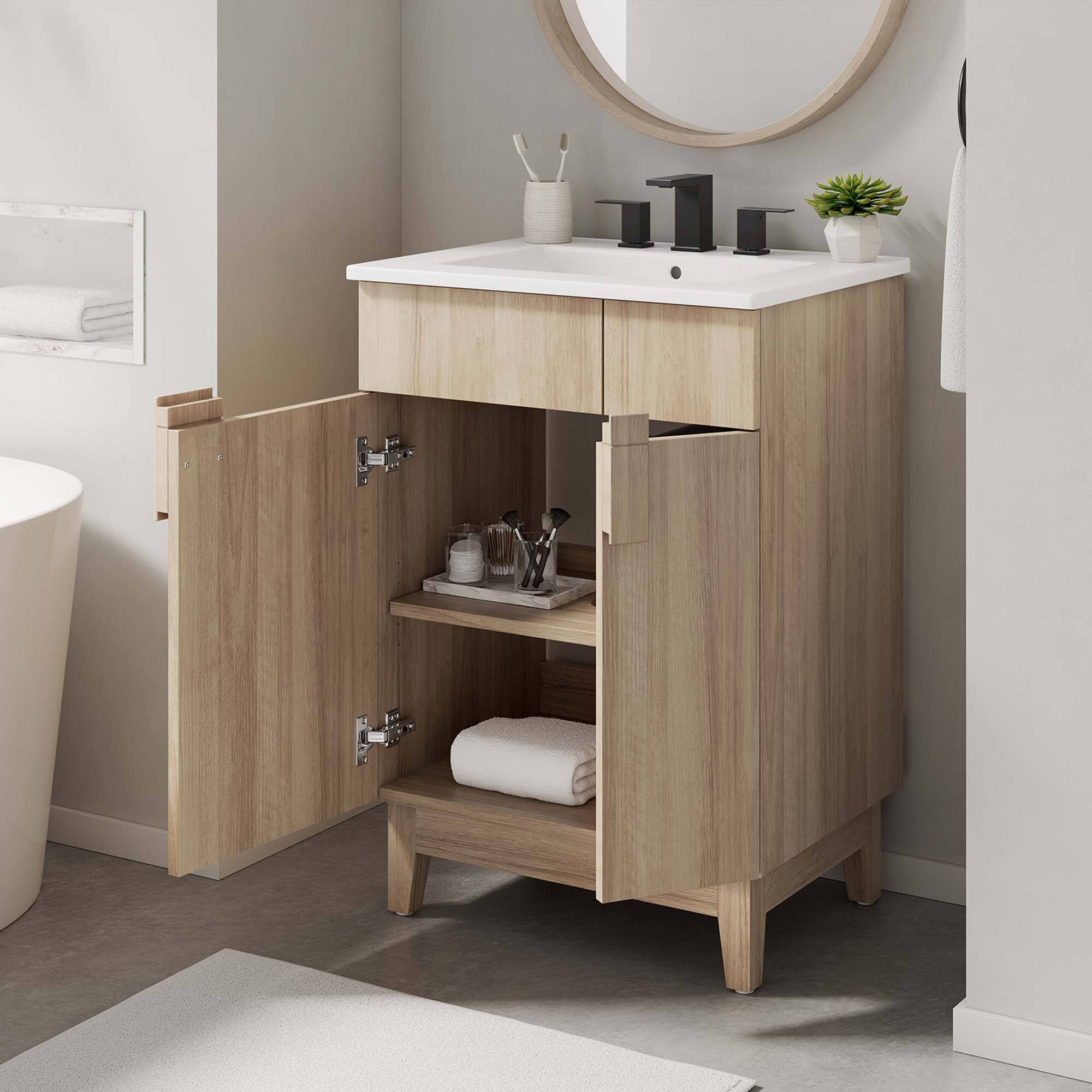 Alt View 1. Modway - Miles Bathroom Vanity Basin Included by Modway - White Oak.
