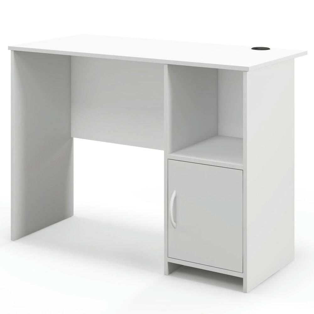 Left. Kadyn - Modern Computer Desk with Cabinet-White, Home Office Desks, Gaming Computer Desks for Study,Working,Writing - White.