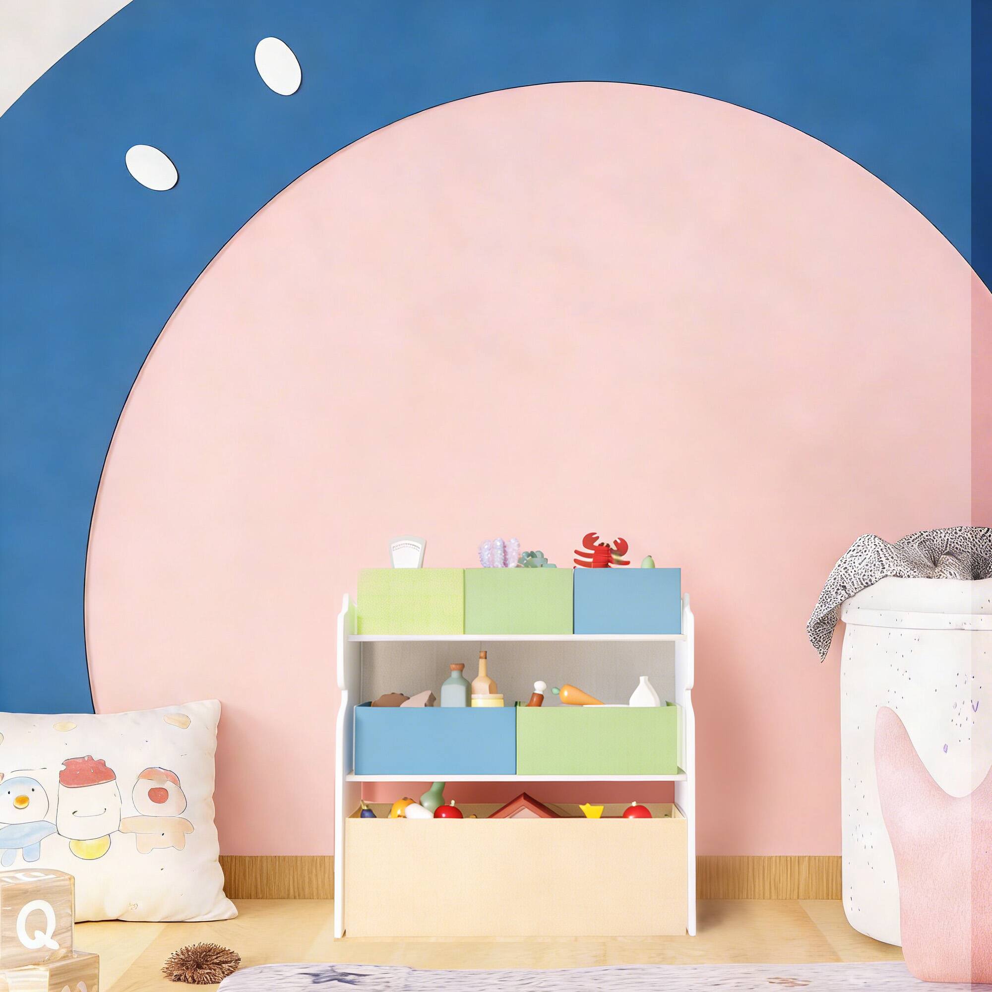 Alt View 2. Malletson - Toy Storage Organizer for Kids - Multi-Compartment Toy and Book Rack with Fabric Bins - Multicolor.