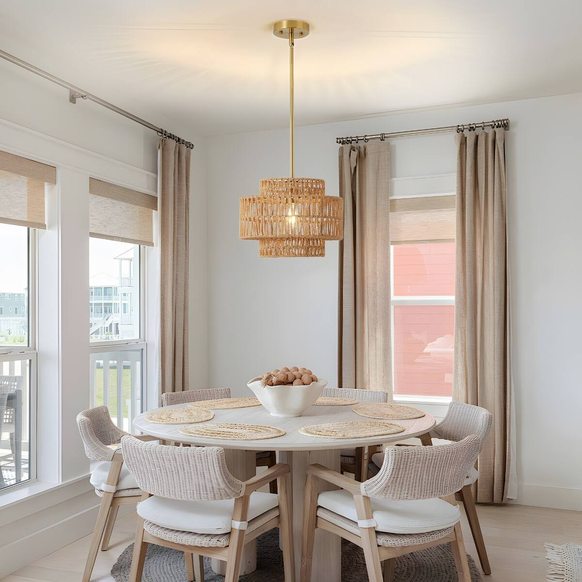 Loheer Boho Rattan Chandelier, Brown Woven One Light Pendant for Dining ...