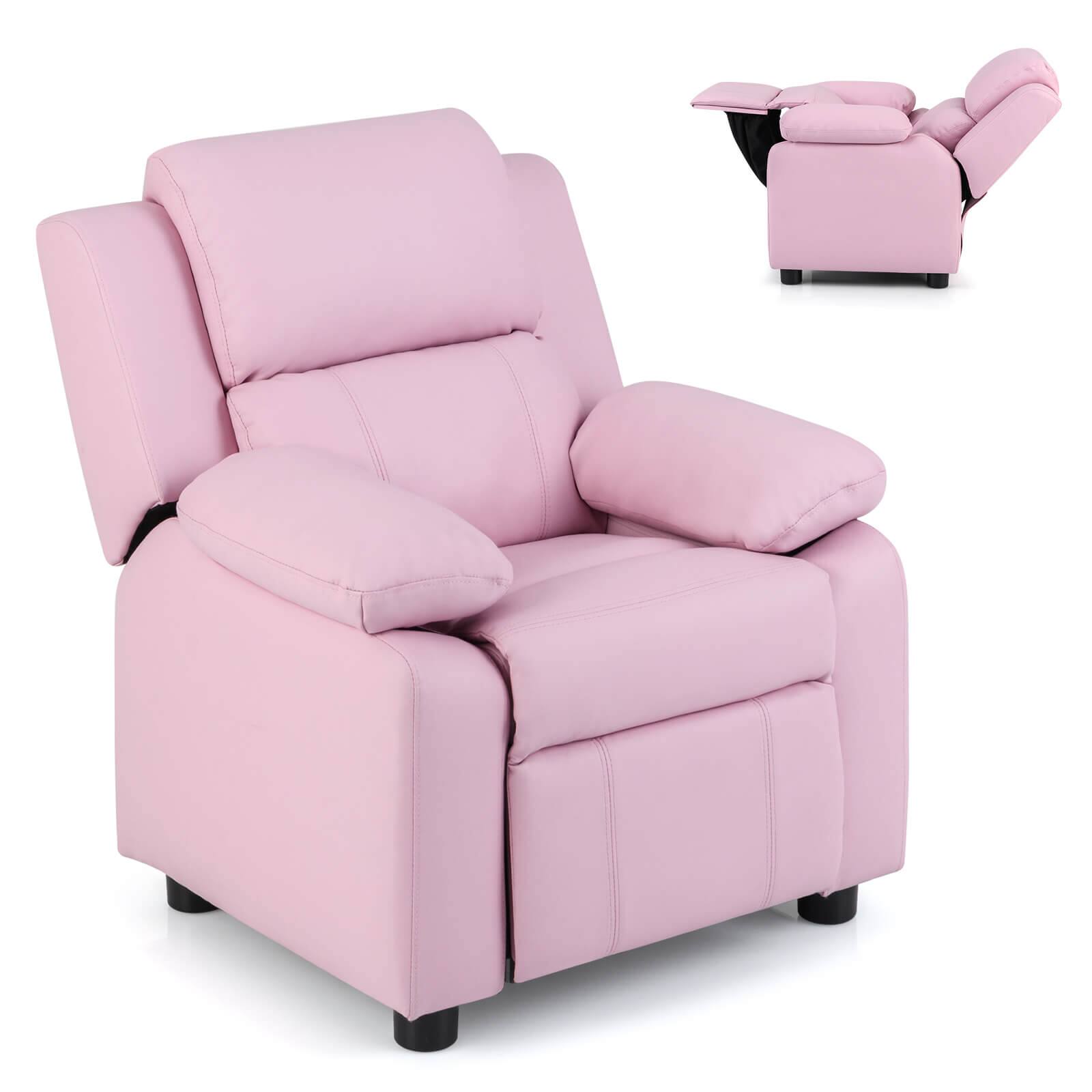 Front. Costway - Costway Deluxe Padded Kids Sofa Armchair Recliner Headrest Children w Storage Arms - Pink.