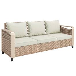 Outsunny - Wicker Sofa 3-Seater Outdoor Patio Sofa with Cushions for Garden Backyard Porch - Beige
