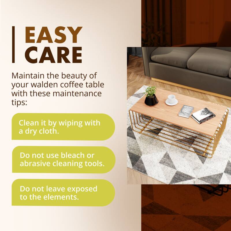 EASY CARE

Maintain the beauty of your walden coffee table with these maintenance tips:

- Clean it by wiping with a dry cloth.
- Do not use bleach or abrasive cleaning tools.
- Do not leave exposed to the elements.