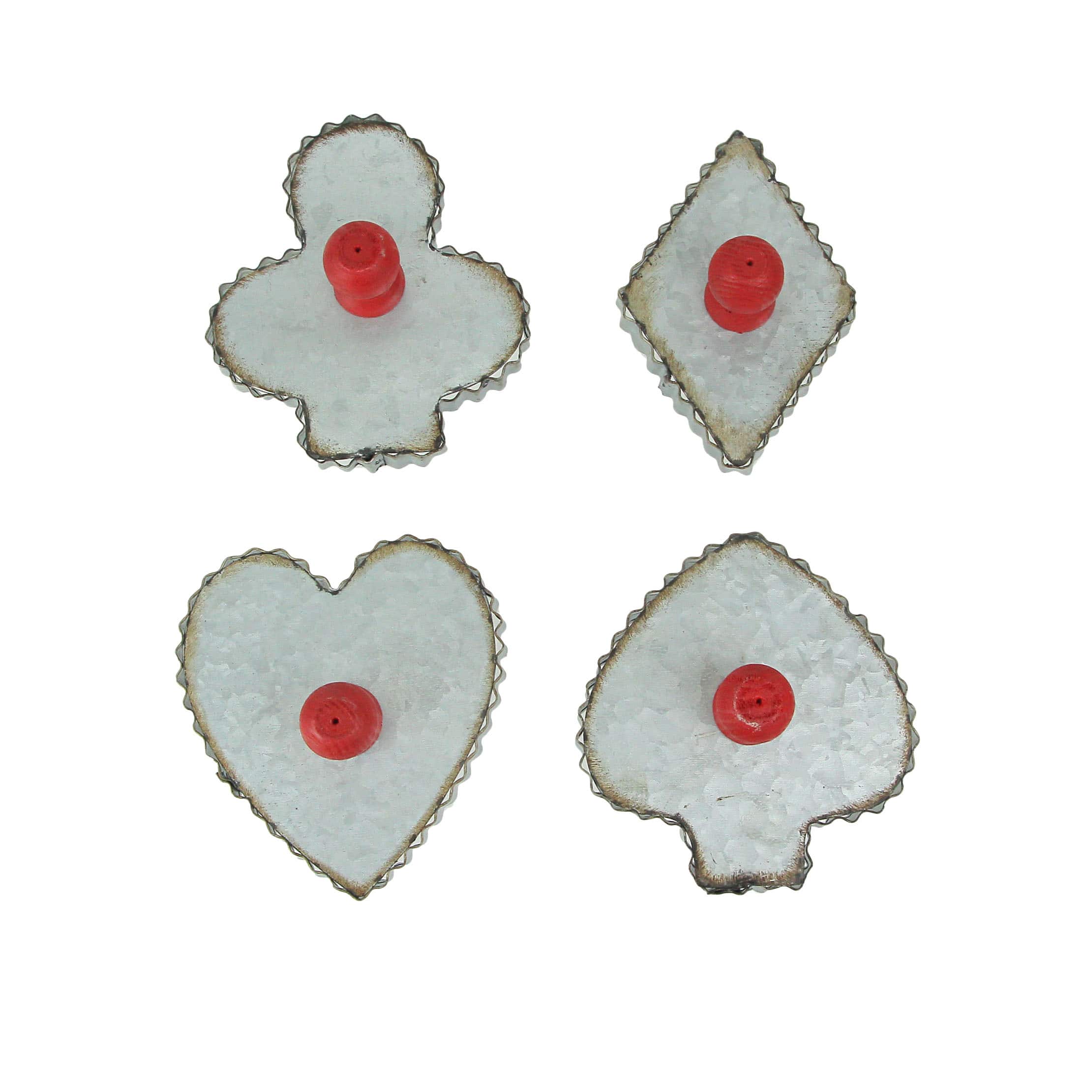 Zeckos - Set of 4 Galvanized Zinc Finish Playing Card Suit Cookie Cutter Wall Hooks - Silver