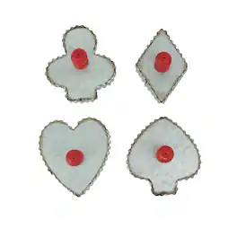 Zeckos - Set of 4 Galvanized Zinc Finish Playing Card Suit Cookie Cutter Wall Hooks - Silver