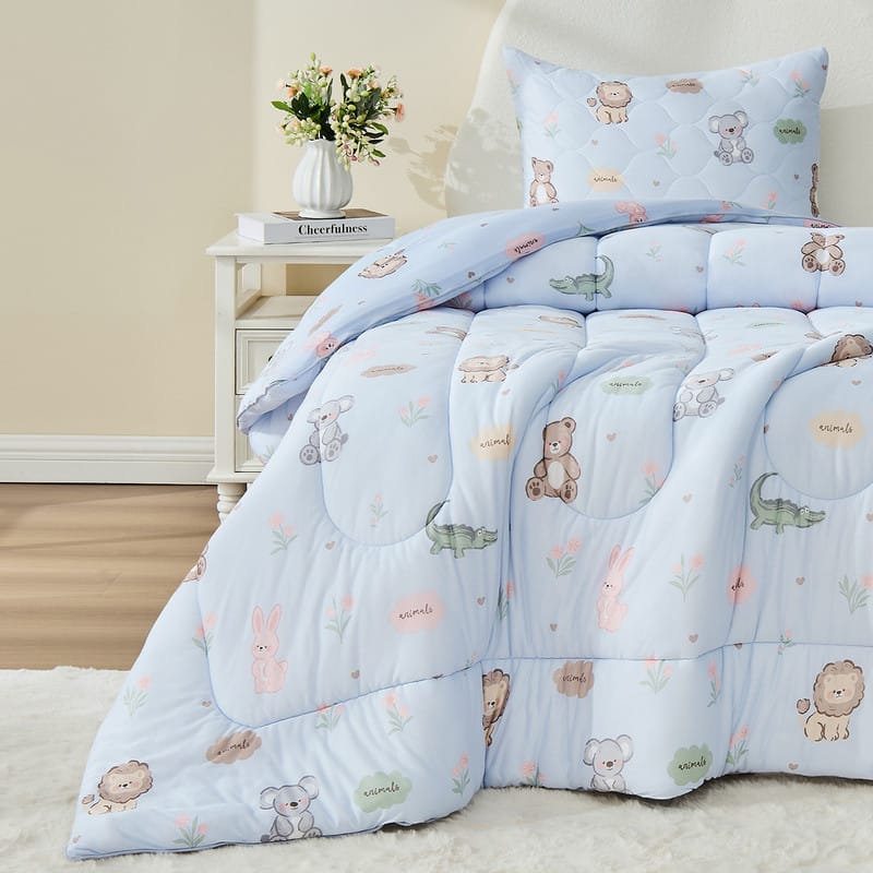 Bestier - Toddler Kids Comforter Set – 2 Pcs All-Season Bedding with Skin-Friendly Lightweight Quilt & Pillowcase - Light Blue