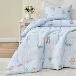 Bestier - Toddler Kids Comforter Set – 2 Pcs All-Season Bedding with Skin-Friendly Lightweight Quilt & Pillowcase - Light Blue