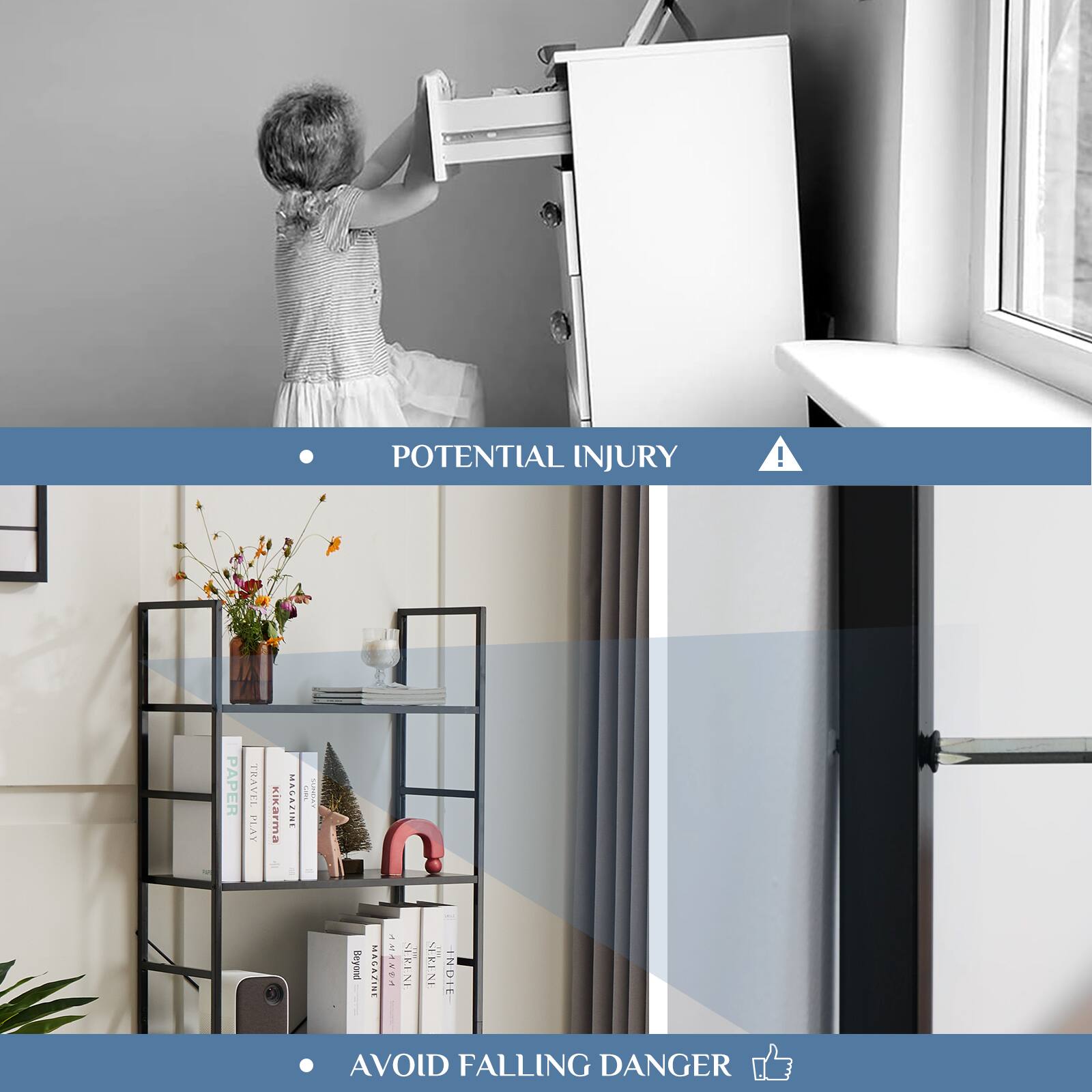 POTENTIAL INJURY  
AVOID FALLING DANGER