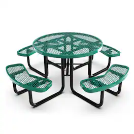 Flash Furniture - Creekside 46" Round Outdoor Picnic Table with Commercial Grade Heavy Gauge Expanded Metal Mesh Top and Seats and B - Green