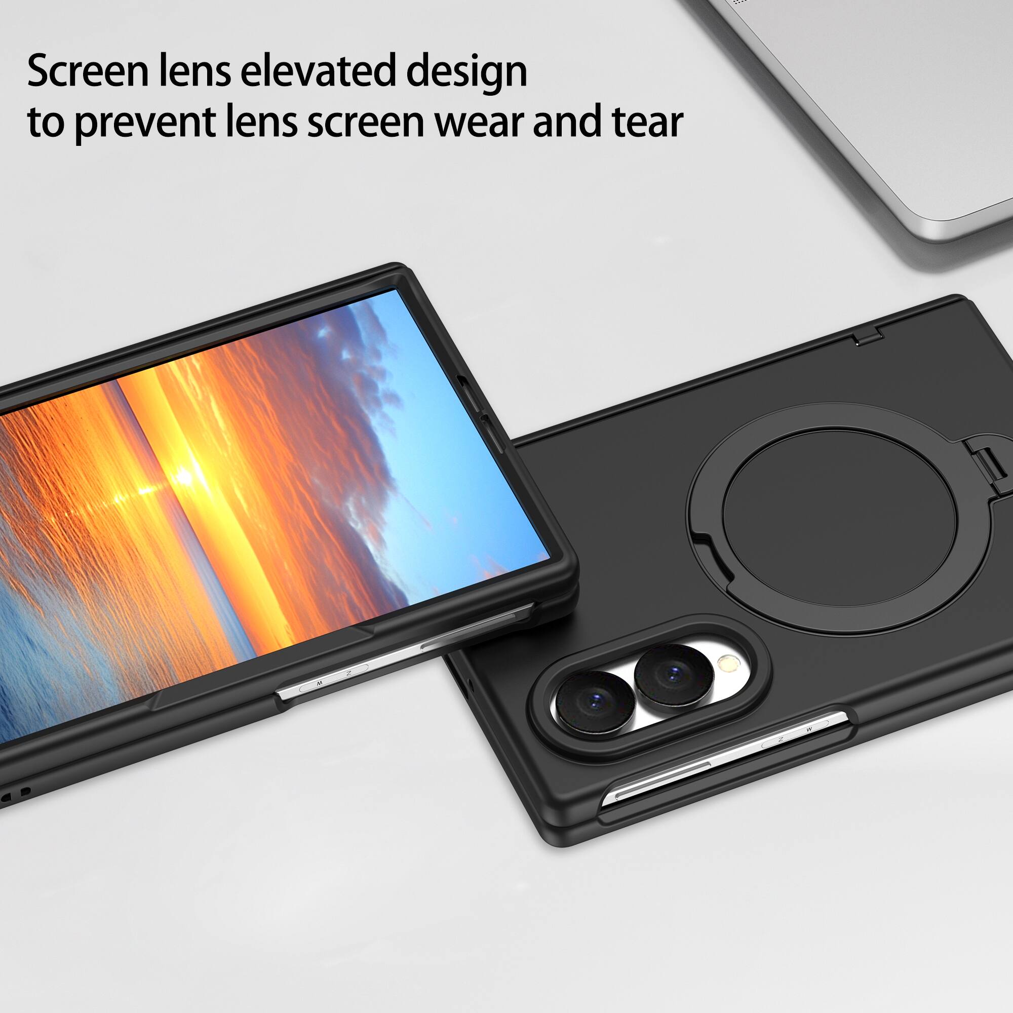 Screen lens elevated design to prevent lens screen wear and tear