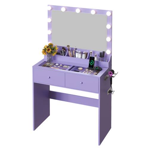 Alt View 1. Winado - All-in-One Vanity Desk Glass Visual Desktop with Mirror & 3 Colors Lights & USB Ports Dressing Table - Purple.