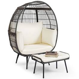Gymax - 2 PCS Patio Wicker Lounge Basket Set Oversized Egg Chair w/ Soft Cushions - Mix Brown, Off White