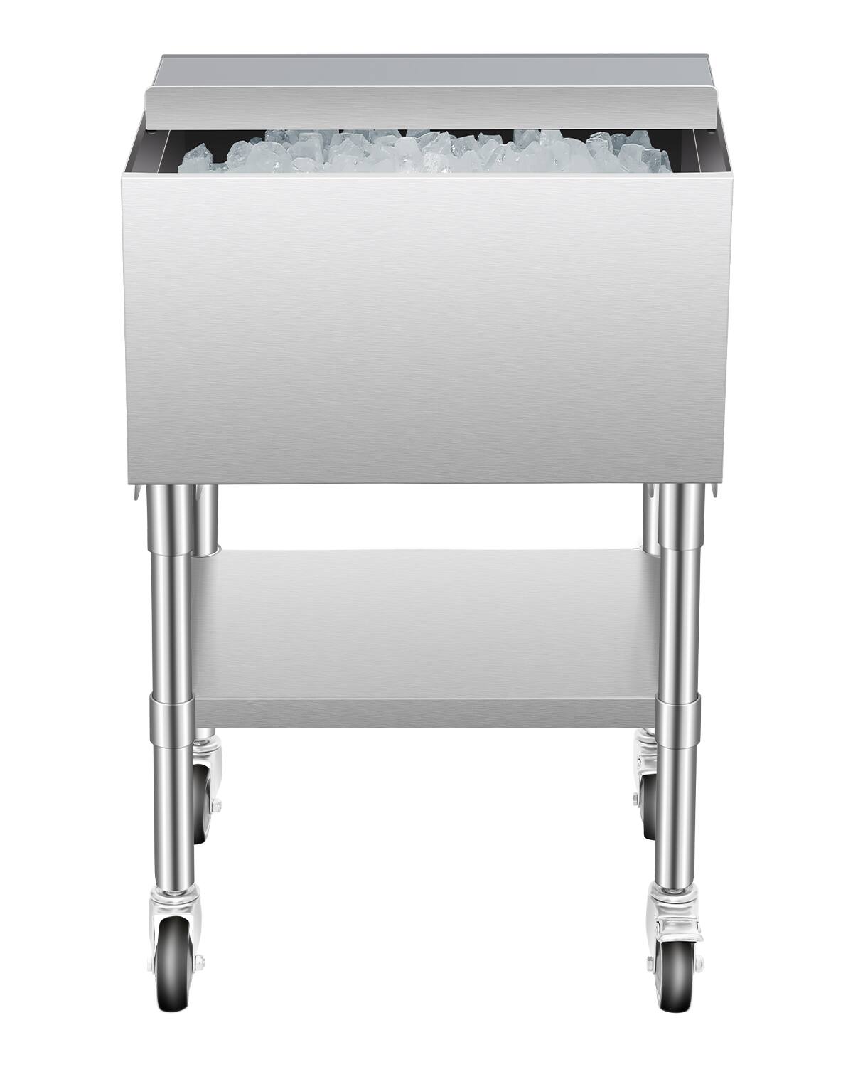 Front. VEVOR - Commercial Ice Bin, 61.6 L Rolling Ice Chest on Wheels, 24 x 19.1 x 36.8 in Stainless Steel Cooler Cart with Sliding Lid - stainless steel color.