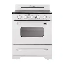 Unique Appliances - 30 in. Wide 5 Elements Classic Retro 3.9 Cu. Ft. Freestanding Electic Convection Range with Glass Top and Storage Drawer - Marshmallow White