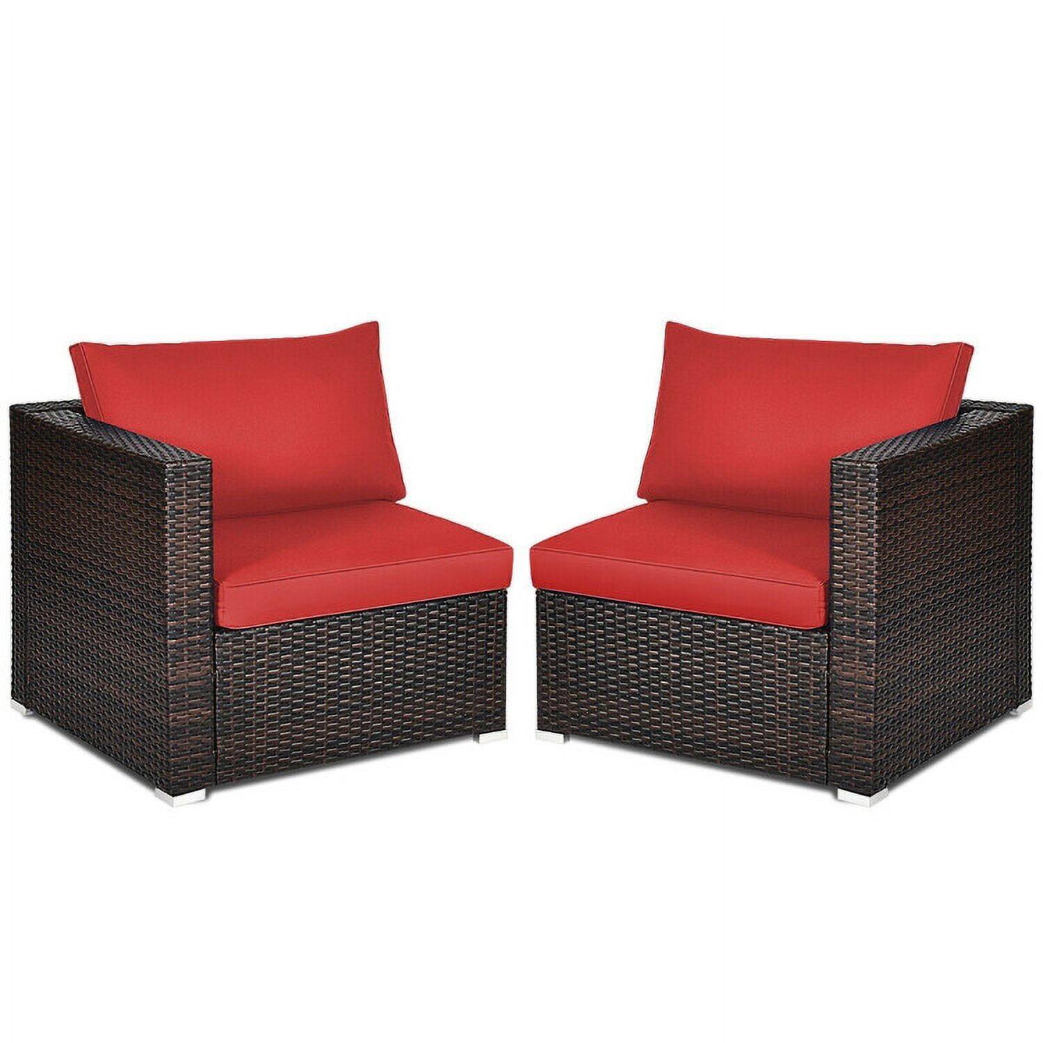 Back. Kadyn - 2PCS Patio Rattan Sectional Conversation Sofa Set-Red, Patio Seating Conversation - Red.